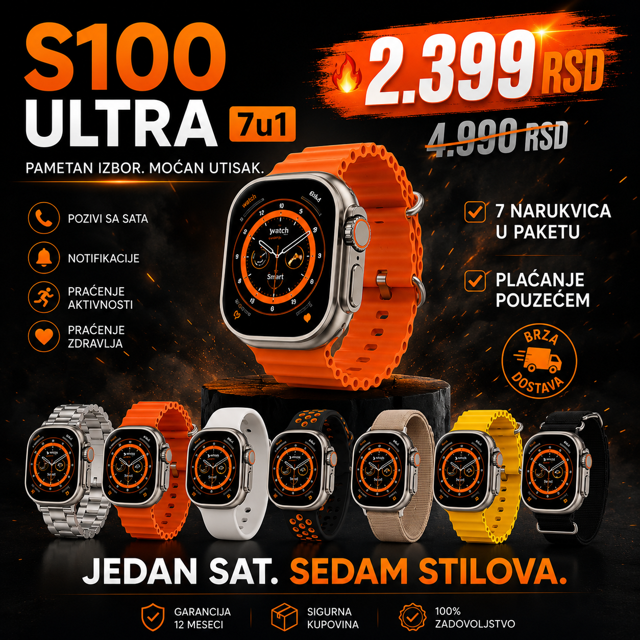 S10 UltraSmartWatch + 7 Narukvica Gratis!