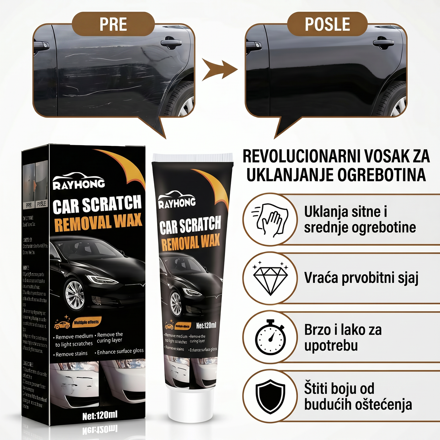 Vosak za Ogrebotine – Instant Sjaj za Auto 1+1 Gratis