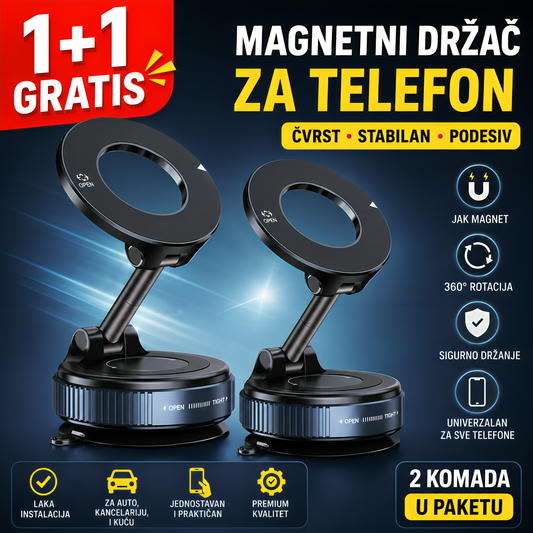 Magnetni Vakumski Držač za Telefon – 360° Rotacija i Ultra Jako Držanje 1+1 Gratis