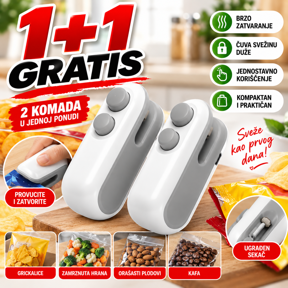 Zatvarač za Plastične Kese 1+1 Gratis