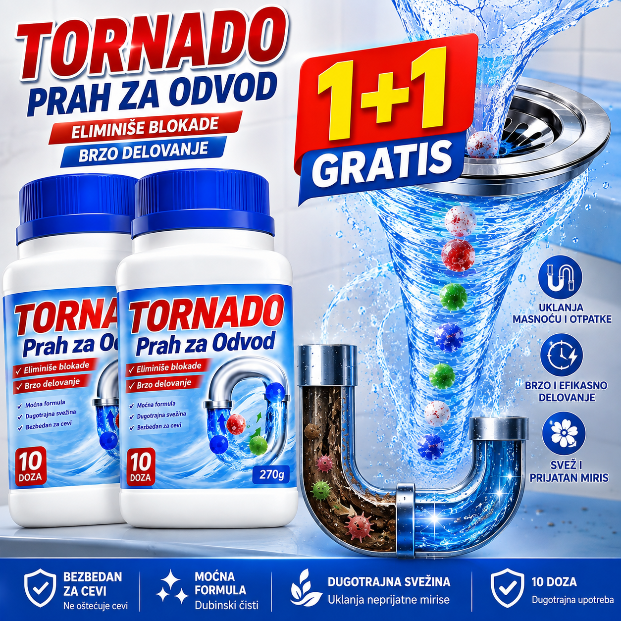 Tornado Prah za odvod 1+1 Gratis!