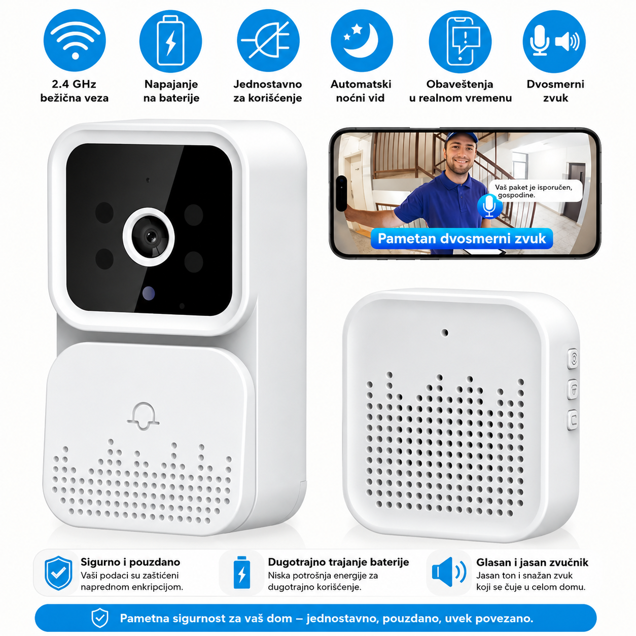 Wi-Fi Video Zvono sa Kamerom – Pametni Bežični Interfon za Siguran Dom
